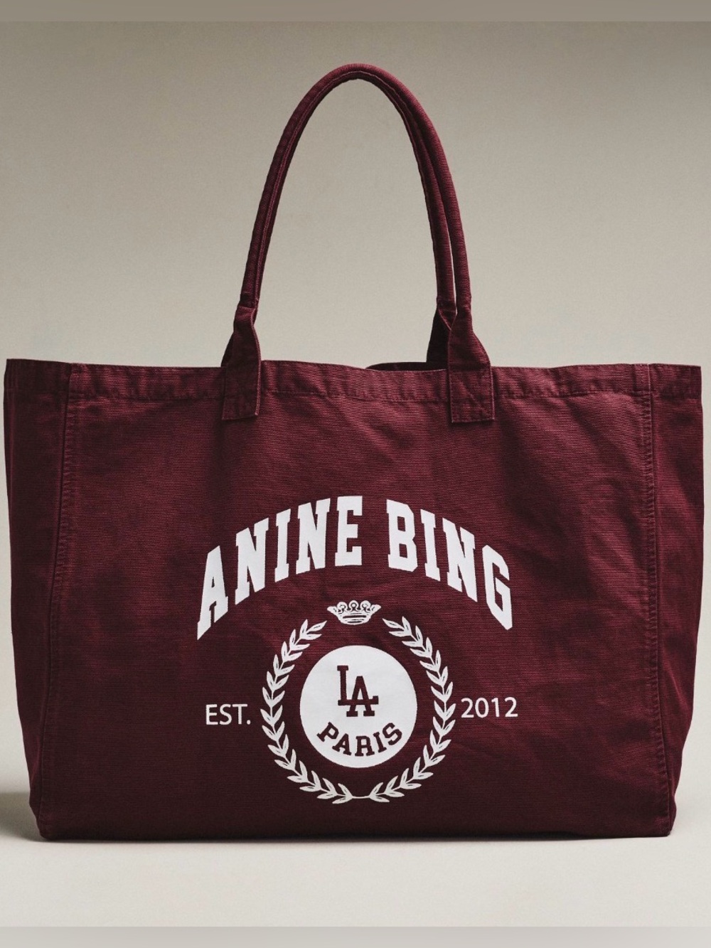 ANINE BING Leo Collegiate Canvas Tote – Burgundy – NWT